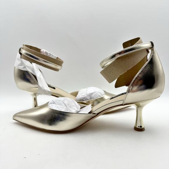 Nine West Womens Racha High Heels US 7.5 M Gold Vegan Leather Closed Toe NIB - Picture 7 of 12